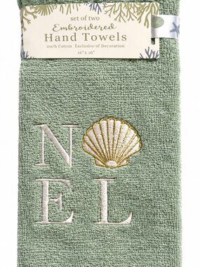 Nantucket Christmas Nautical Hand Towels Set of 2 Noel Shell Embroidered Beach